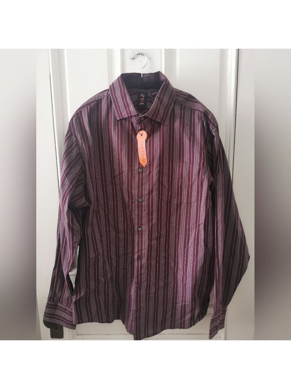 NWT TAZ EXIM Mens Burgundy Striped Classic Button Down Dress Shirt. 2XLT